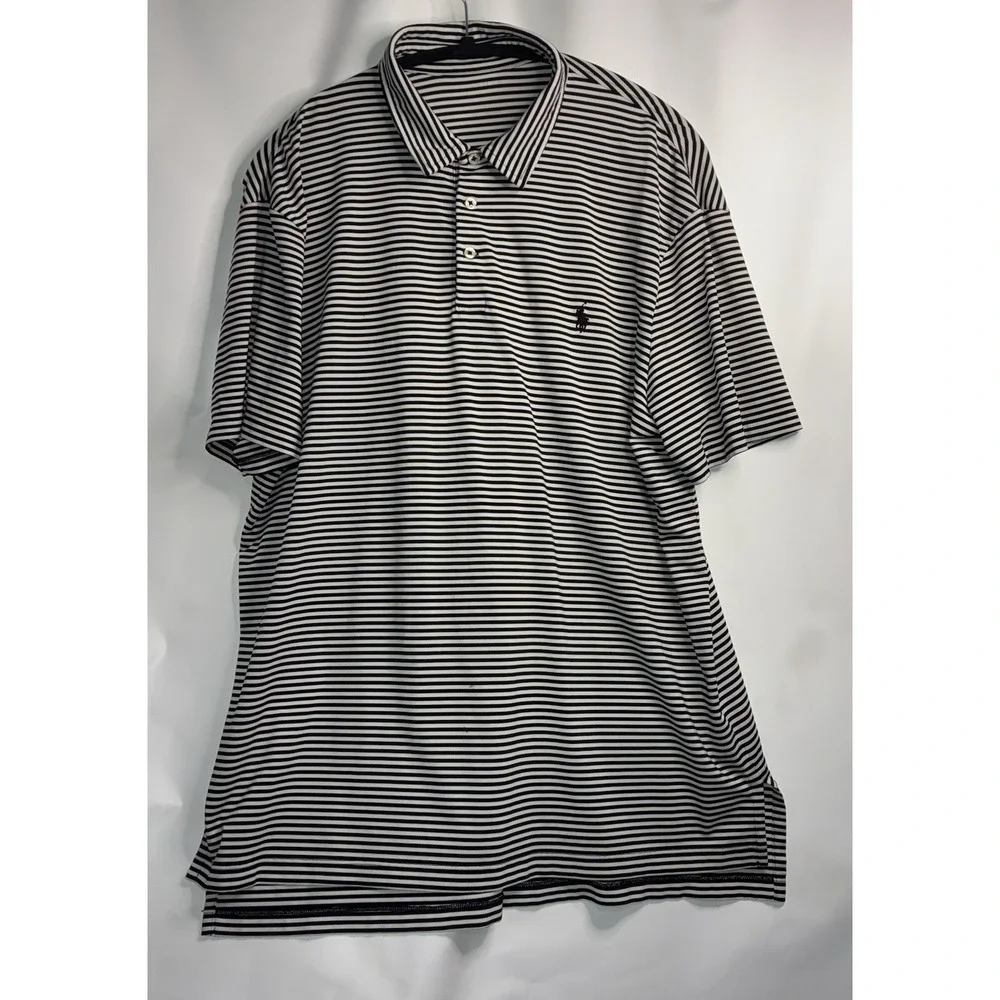 Polo Ralph Lauren Performance Polo Shirt XL Men Black White Stripe Short Sleeve*